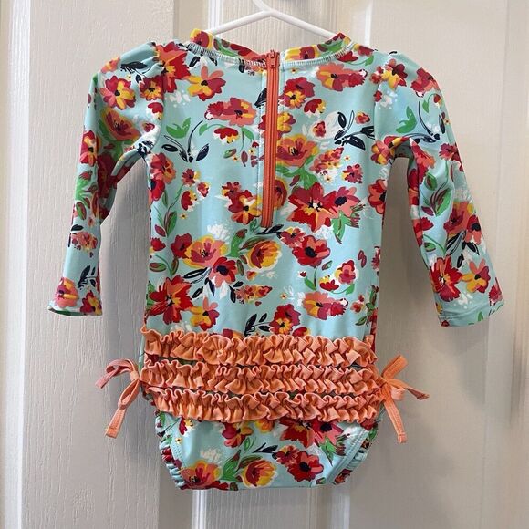 RuffleButts Painted Flowers One Piece Rash Guard Swimsuit Size 12-18 Months - Picture 10 of 16